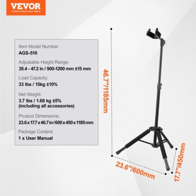 Ρυθμιζόμενη Βάση Κιθάρας VEVOR 35.4-47.2 in, Πτυσσόμενη Τρίποδη Δαπέδου  LDSJTZJ1JSJJTU5RYV0