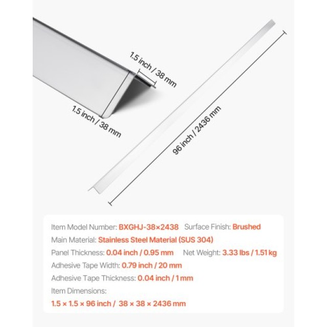 VEVOR Σετ 10 Προστατευτικά Γωνιών Τοίχου Ανοξείδωτα 38x38x2436mm με...