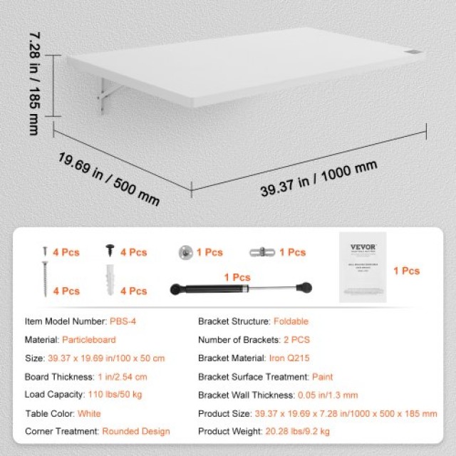 Πτυσσόμενο Επιτοίχιο Γραφείο VEVOR 1000 x 500 x 185 mm  BGSGZZPMBHB3UG5NNV0