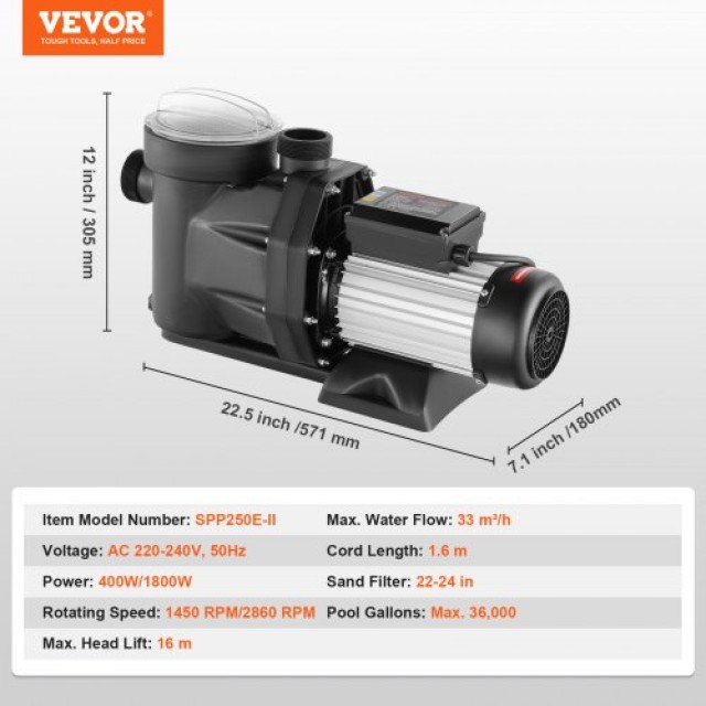 Αντλία Πισίνας VEVOR 2HP Διπλής Ταχύτητας  SSYCB5520GPH5XDACV2