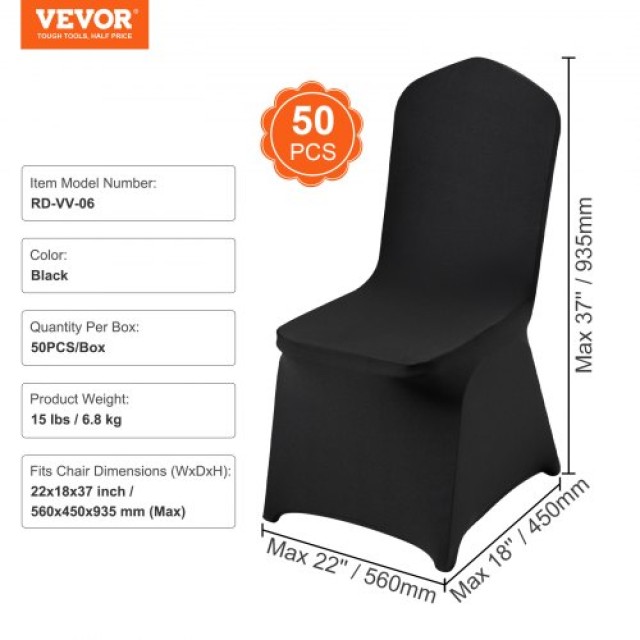 Καλύμματα Καρεκλών VEVOR Spandex (50τμχ, Μαύρο)  YTHS50PCSZKQOHXZ1V0