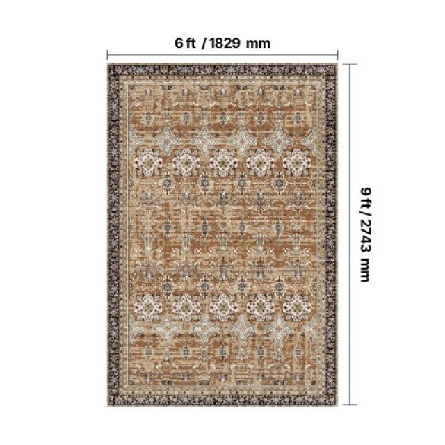 VEVOR Μεγάλο Χαλί 6x9 ft Αντιολισθητικό Καφέ Πράσινο Vintage JXZXDT...