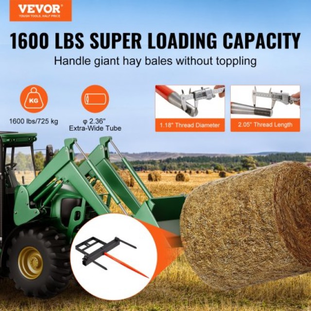 VEVOR Δόρυ Σανό 39, Φορτωτής 1600lbs, Προσαρμογή Κουβά Τρακτέρ  TZSPS12ZHZ3981A68V0
