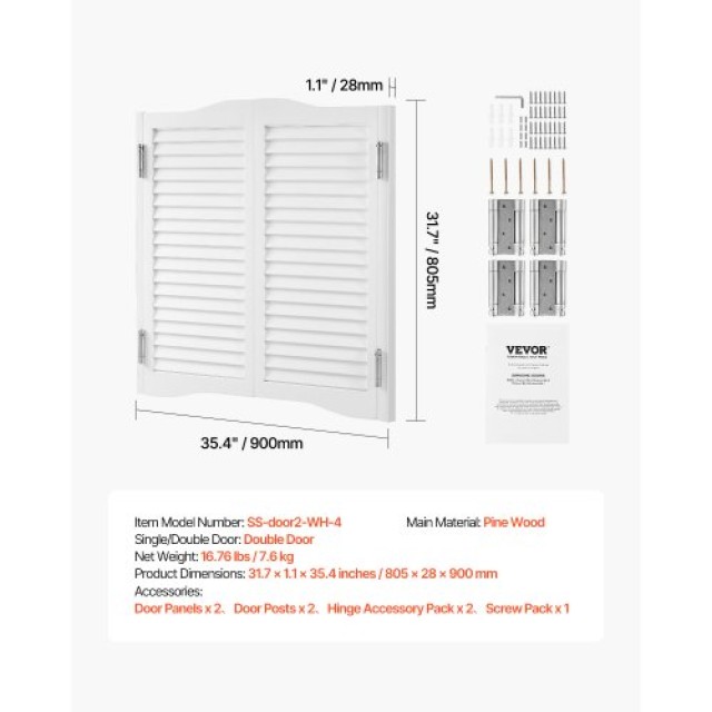 VEVOR Πόρτες Καφέ 81.3x91.4 εκ. Πεύκο Λευκό με Μεντεσέδες SLBDBMSMW32H1OS2M001V0