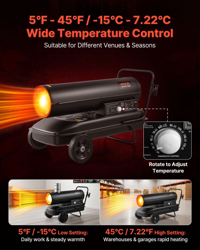 VEVOR Φορητός Θερμαντήρας Κηροζίνης 50kW με Ρόδες και Ρυθμιζόμενη Θ... VEVOR Φορητός Θερμαντήρας Κηροζίνης 50kW με Ρόδες και Ρυθμιζόμενη Θ...