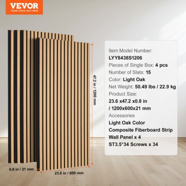 Ξύλινα Ακουστικά Πάνελ Τοίχου 60x120 cm – Μοντέρνα Διακόσμηση & Ηχομόνωση | Ανοιχτό Δρυς FHXWBTQBQXMLK696CV0 VEVOR