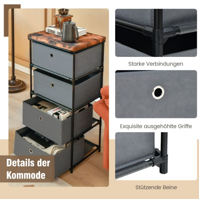 Costway  Κομοδίνο με 4 Συρτάρια για Υπνοδωμάτιο 42 x 33,5 x 84,5 εκ. Γκρι JZ10130GR