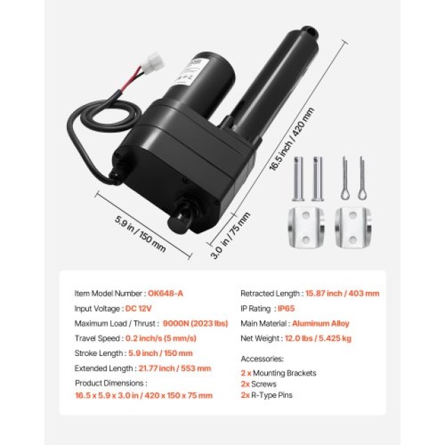 VEVOR 12V Γραμμικός Ενεργοποιητής, 150mm Διαδρομή Ultra Heavy-Duty ... VEVOR 12V Γραμμικός Ενεργοποιητής, 150mm Διαδρομή Ultra Heavy-Duty ...