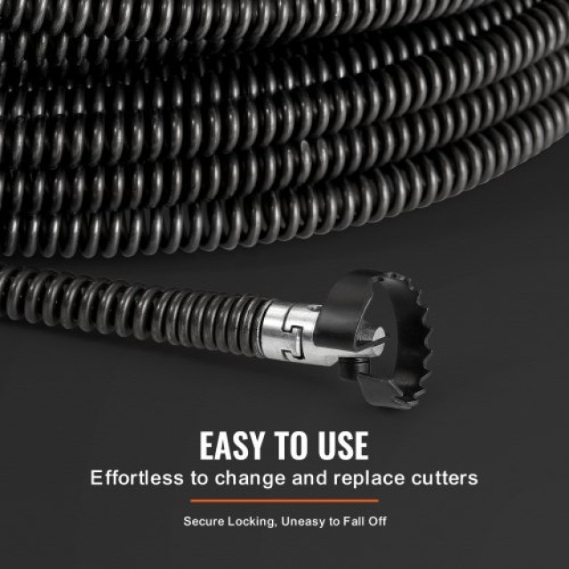Καλώδιο Καθαρισμού Αποχέτευσης VEVOR 30m x 16mm & 7 Κόφτες για Σωλήνες 2-10cm  FDSDL58IN100OPWKNV0