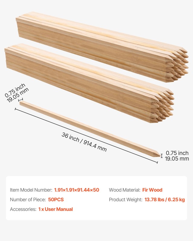 VEVOR Ξύλινες Πασαντέλες Κήπου 50 Τεμαχίων 0.75x0.75x36 ιντσών WLMZ... VEVOR Ξύλινες Πασαντέλες Κήπου 50 Τεμαχίων 0.75x0.75x36 ιντσών WLMZ...