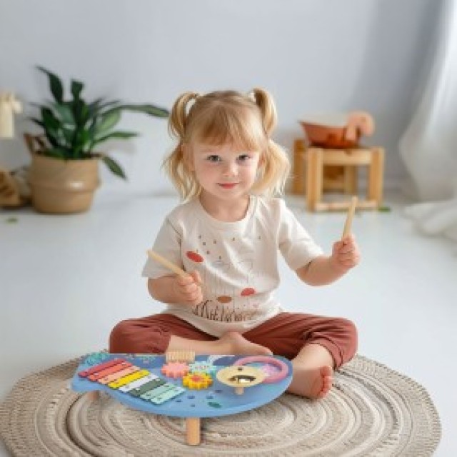 ECOTOYS Τραπέζι με μουσικά όργανα, ξυλόφωνο κύμβαλo τσέκα θαλάσσιο ...