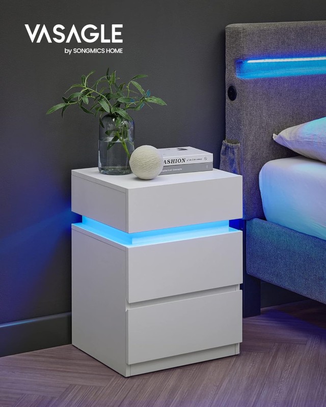 Κομοδίνο με LED και 3 Συρτάρια 35 x 40 x 55cm Λευκό VASAGLE LET630T10V1