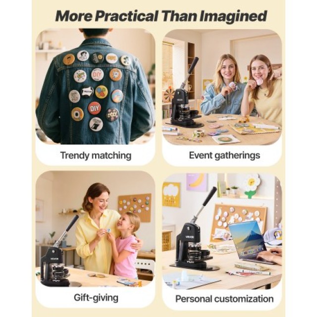 VEVOR Μηχανή Κατασκευής Κουμπιών Πλαστικά Καρφίτσες 32/58/75 mm 3-σ...