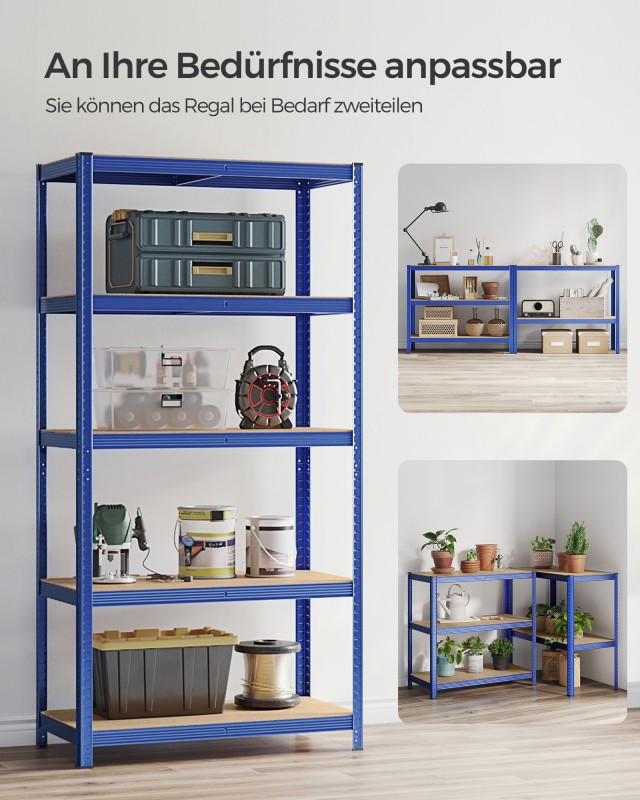 SONGMICS Βαρέως Τύπου Ραφιέρα 5 Επιπέδων 50 x 100 x 200 εκ,  Μπλε, GLR050Q01 