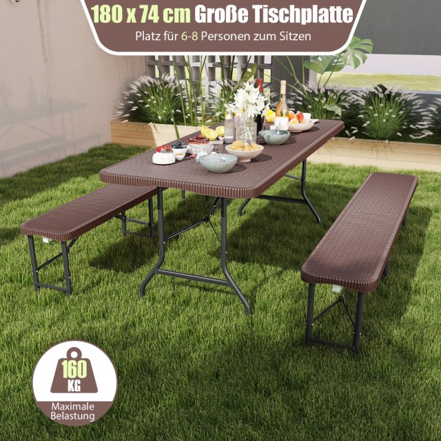 Costway Πτυσσόμενο Τραπέζι Κήπου σε Όψη Ρατάν με Τραπέζι HDPE και Λ...