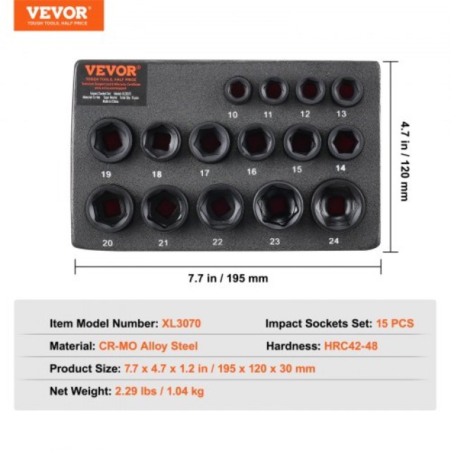 VEVOR  Σετ Καρυδάκια 15τμχ 6-γωνο 3/8 10-24mm CJTTZJ1CRMO1HOFR5V0