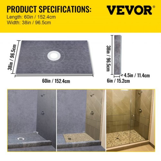 Σετ Αδιαβροχοποίησης Ντους VEVOR με Δίσκο 38x60 και Κεντρική Αποχέτευση PVC  LYDZT38X60PVC2FCMV0