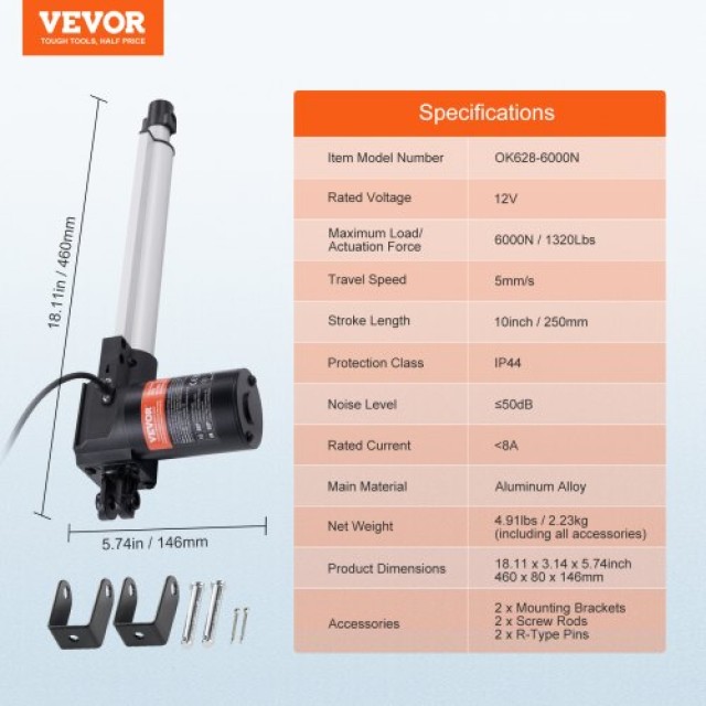 VEVOR  Βαρέως Τύπου Γραμμικός Ενεργοποιητής 12V 10 6000N IP44 ZXXXZXQ10INCWHX80V9
