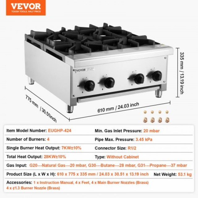 VEVOR  Εμπορική Εστία Αερίου 4 Καυστήρες Επιτραπέζια Κουζίνα SYTSRQZBDJK47YUOFV0