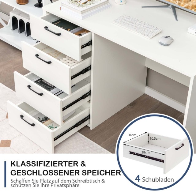 Costway Μοντέρνο Γραφείο Υπολογιστή με 4 Συρτάρια 110 x 60 x 76 cm ...