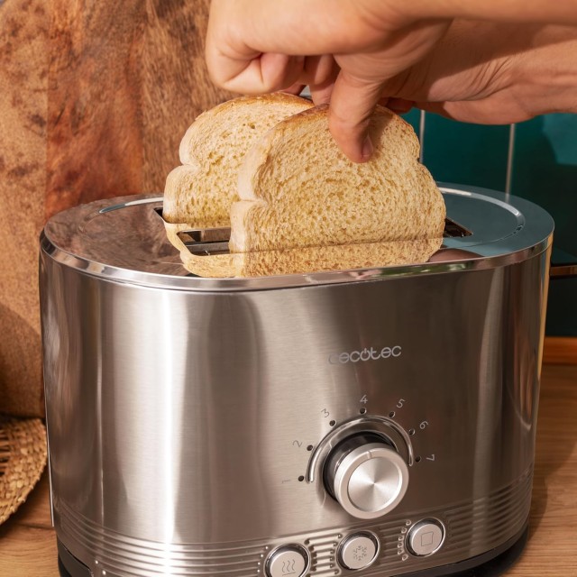 CECOTEC  Διπλή Κατακόρυφη Φρυγανιέρα Cecotec Shine&Toast από Ανοξείδωτο Ατσάλι, 850W, 2 Φέτες, 1.5 Υποδοχές, Φωτισμός LED, 7 Επίπεδα Φρυγανίσματος, Άνω Στήριγμα  CEC-03285