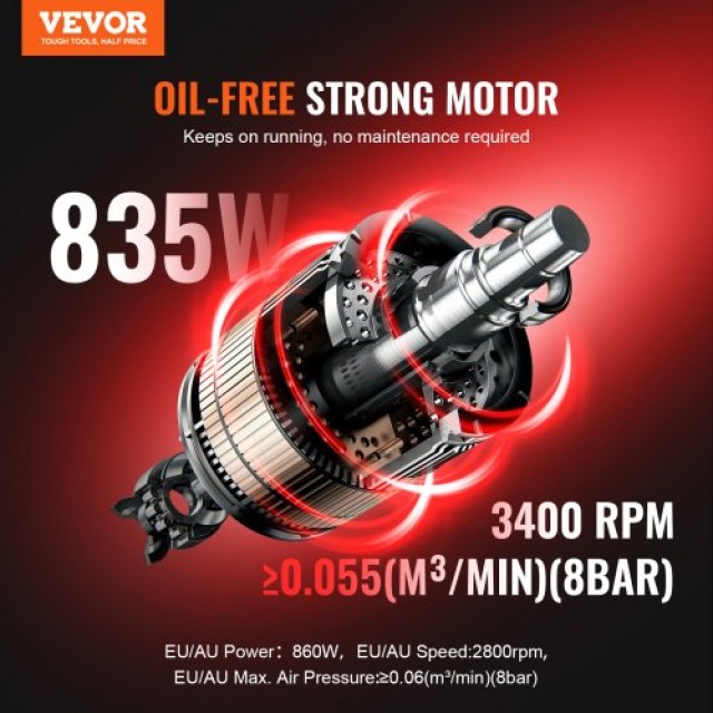Φορητός Αεροσυμπιεστής VEVOR 2L 8bar χωρίς Λάδι  WYWSKYJ8L750PU481V2