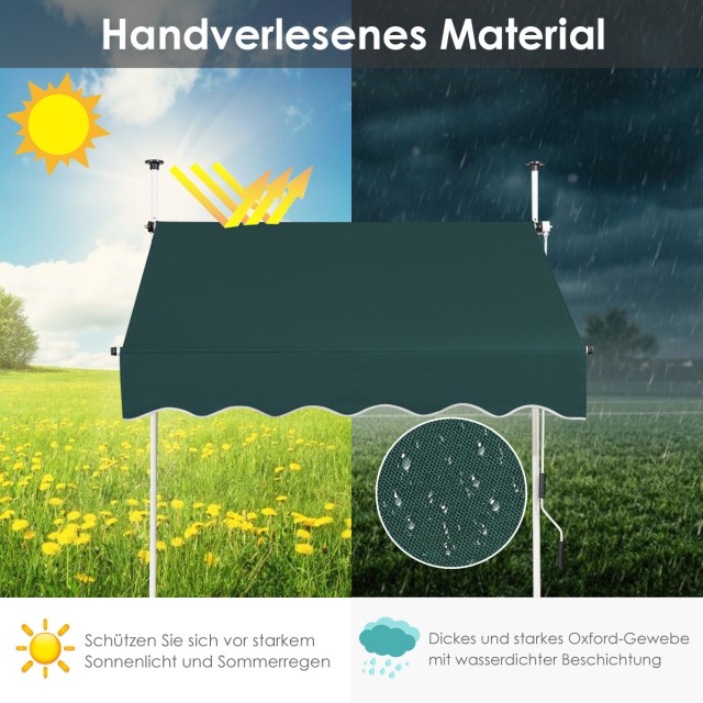 Costway Πράσινη, UV-Ανθεκτική Βαλκονότειρα 150cm χωρίς Τρυπάνι, Ρυθ...