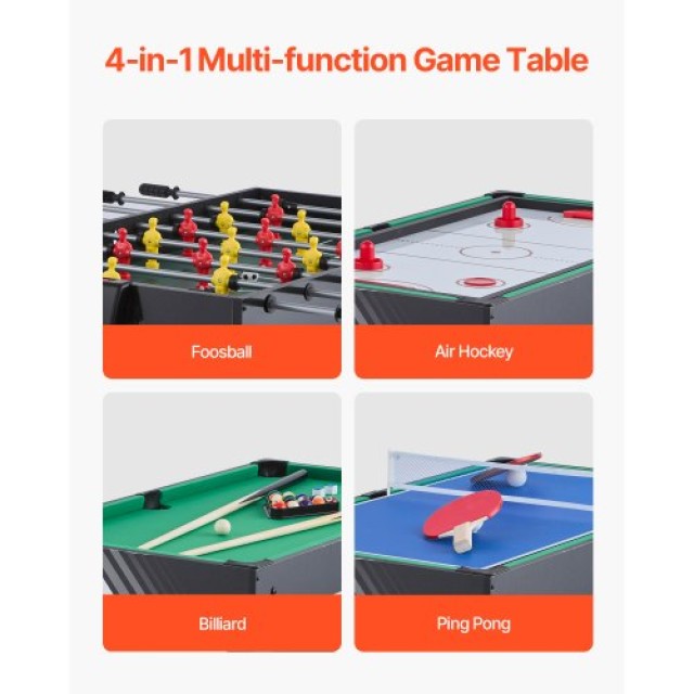 VEVOR Τραπέζι Παιχνιδιών 4-σε-1 122cm: Air Hockey, Ποδοσφαιράκι, Πινγκ Πονγκ, Μπιλιάρδο SDJFKQQGQZ48H9FNMV0