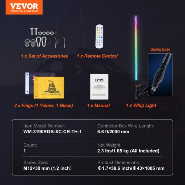 VEVOR LED Σπιράλ Φως 3FT με Βάση & Τηλεχειριστήριο  CRKJPDHDZ3YCXFOKLV9