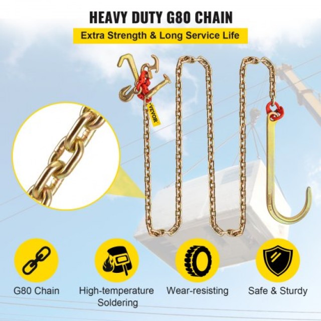 Αλυσίδα Ρυμούλκησης VEVOR J Hook, 5/16 in x 10 ft, G80, 2 J Hooks, 9260 Lbs  SZGLRTJ51610FT001V0