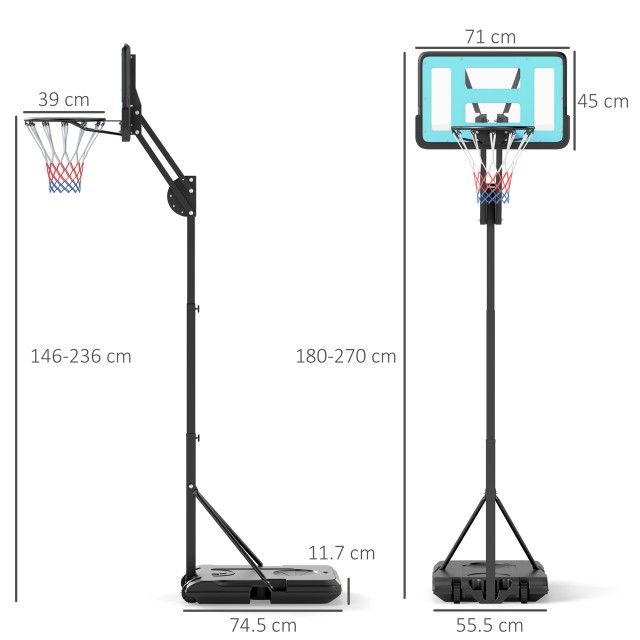 SPORTNOW Ρυθμιζόμενο Εξωτερικό Καλάθι Μπάσκετ 146-236 εκ. με Ρόδες ...