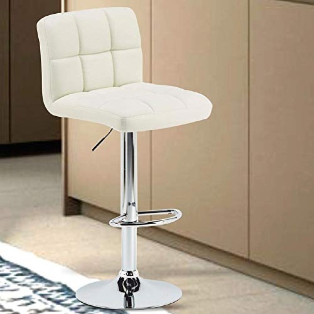 BAKAJI  Σετ 2 Σκαμπό Μπαρ Κουζίνας με Λευκή Οικολογική Δερμάτινη Κα...