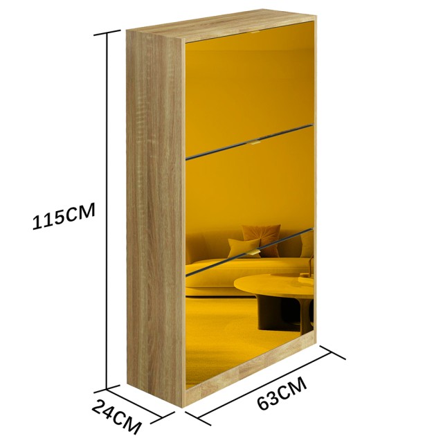 BAKAJI Καφέ Λεπτή Παπουτσοθήκη με 3 Καθρέπτες Πόρτες και Εξοικονόμη...