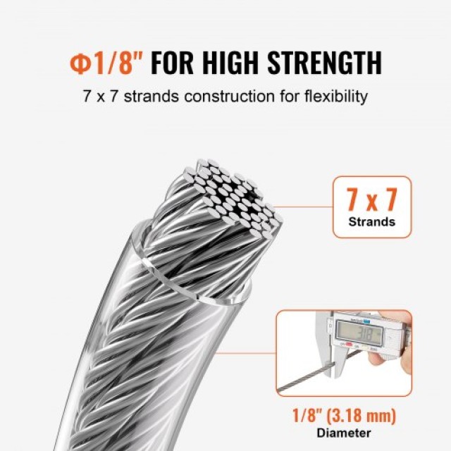 VEVOR  Καλώδιο Ανοξείδωτου Χάλυβα T304 1/8 7x7 100 ft για Κάγκελα P...