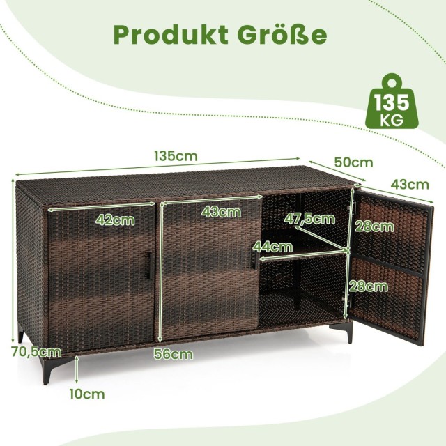 Costway  Κουτί Αποθήκευσης PE-Rattan 318L με Αποσπώμενα Ράφια και Α...