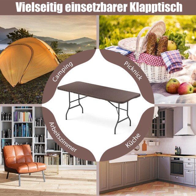 Costway Πτυσσόμενο Τραπέζι Κήπου σε Όψη Ρατάν με Τραπέζι HDPE και Λ...