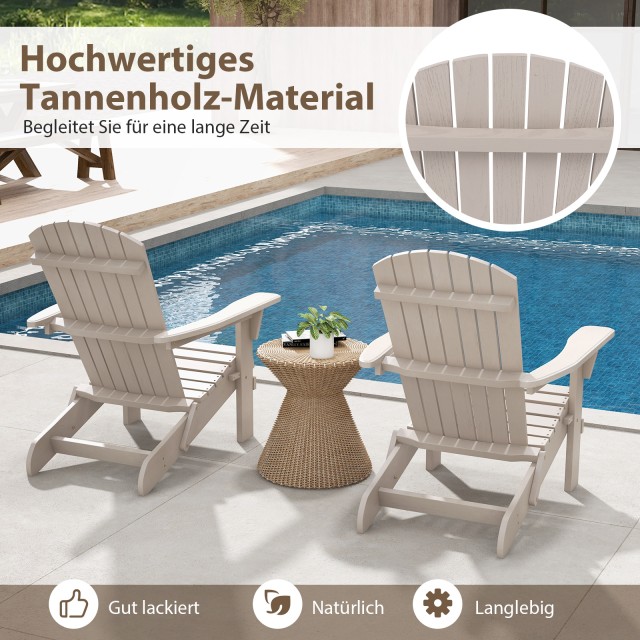 Costway Διθέσιο Σετ Αναδιπλούμενων Καρεκλών Adirondack Ξύλινες 180 ...