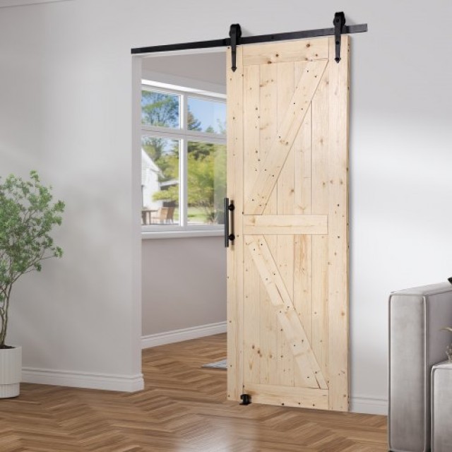 Σετ Ξύλινης Συρόμενης Πόρτας VEVOR 76x213 εκ.  MZGCMTZYS308EQ3YEV0