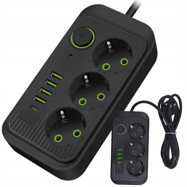 Verk Group Πολύμπριζο 3 Θέσεων 250V με 2m Καλώδιο, 4x USB & 1x USB-...