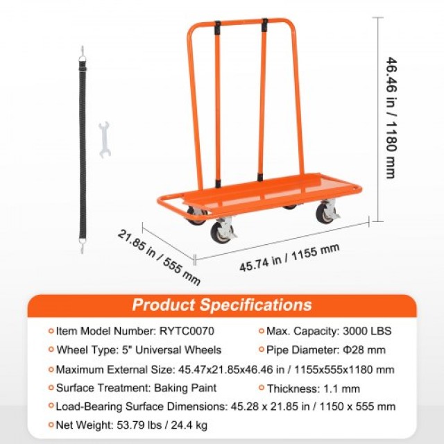 Καρότσι Γυψοσανίδας VEVOR, 1360kg, 115x55cm, Ρόδες 12.7cm  BLTCDGS0...