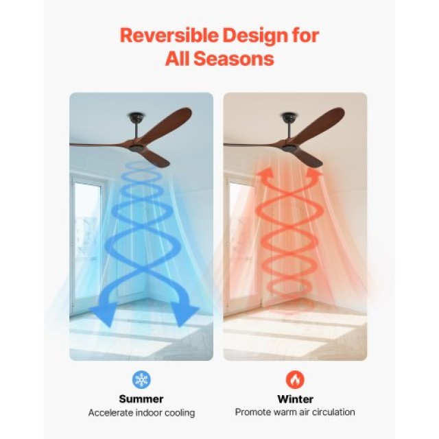 VEVOR Ανεμιστήρας Οροφής 72 Ξύλινη Λεπίδα Χωρίς Φως με Τηλεχειριστή...