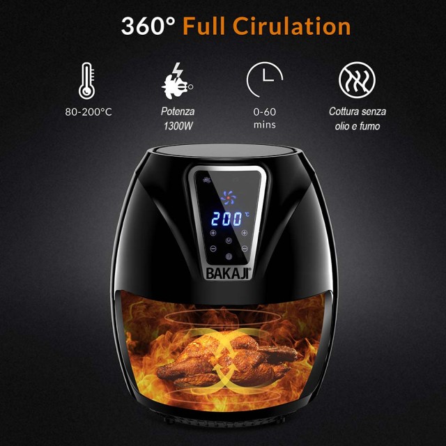 BAKAJI  Ψηφιακός Αεροφριτέζα Χωρίς Λάδι Airfryer 3,2 Lt Τηγανίζει Μ...