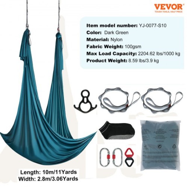 Σετ Αιώρας Γιόγκα VEVOR, 11 Μέτρα, Πράσινο  DCK10X28MMLCZSF51V0