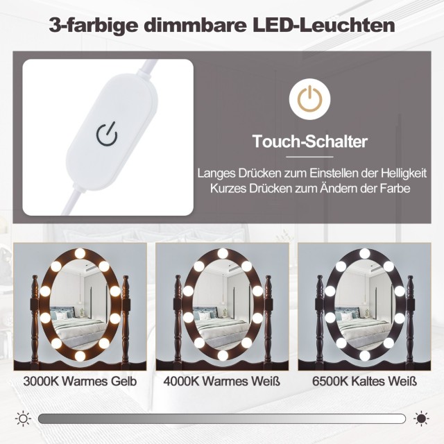 Costway Τουαλέτα Μακιγιάζ με LED Φωτισμό Ρυθμιζόμενης Φωτεινότητας ...
