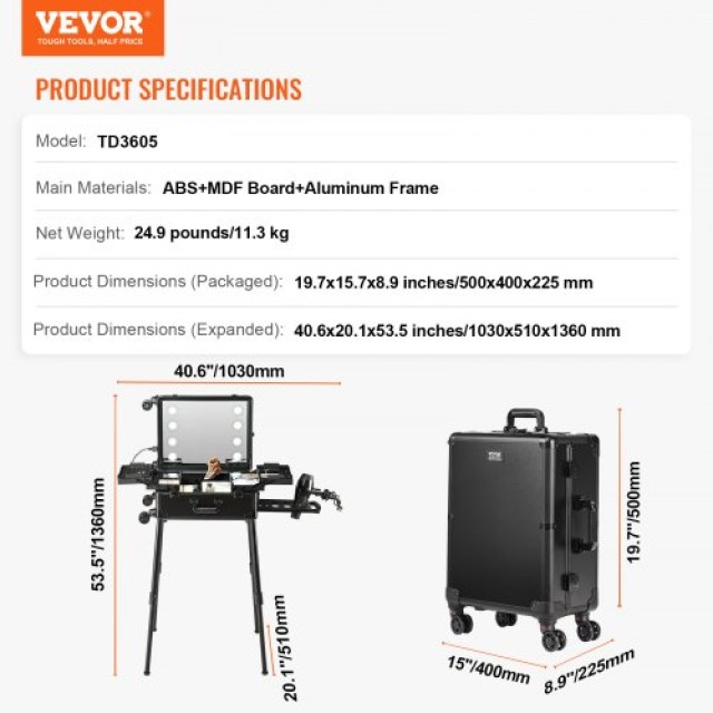 Βαλιτσάκι Μακιγιάζ VEVOR με Καθρέφτη & Ηχεία  HZXXLGSDZJ00S1F5WV2