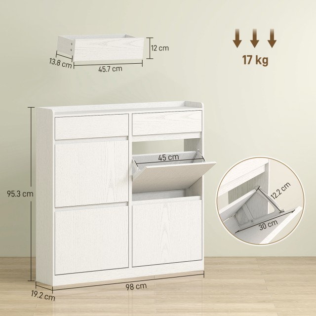 HOMCOM Λευκή Ξύλινη Σκαρπιέρα 98x19.2x95.3 cm με 4 Ριμπάτα και 2 Συ...