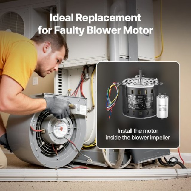 VEVOR Μοτέρ Φυσητήρα Καλοριφέρ 1/2HP 220V 2.6A 1300RPM 3 Ταχύτητες 15μF/450V Πυκνωτής MSFGJDJ12HP3AY63CV7