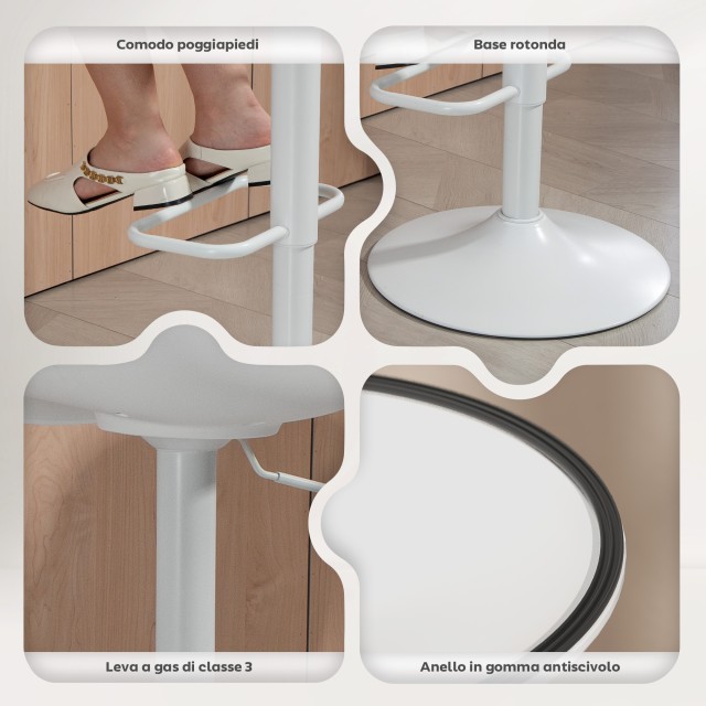 HOMCOM Σετ 2 Σκαμπό Μπαρ με Πλάτη, Ρυθμιζόμενο Ύψος, Περιστρεφόμενο...