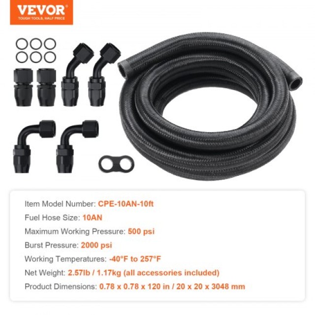 Σετ Σωλήνα Καυσίμου VEVOR 10AN, 10 FT, με 7 Προσαρμογείς, Μαύρο  QCYYRYRG7G200XFFSV0