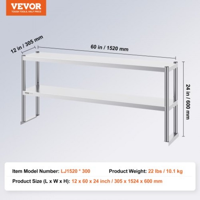 Διπλό Ράφι VEVOR Ανοξείδωτο 2 Επιπέδων 12x60 για Τραπέζι Προετοιμασίας  CFBXGGZTSCSJ5XMMKV0